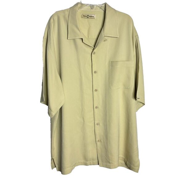 Tommy Bahama Mens Size Large Button up Shirt 100% Silk Yellow Short Sleeve - Picture 1 of 9